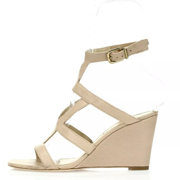 Via Spiga Wedge Sandal Nude Strappy Leather Heels SZ 7.5 EUC - Picture 3 of 13